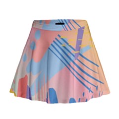 Abstract Lines Dots Pattern Purple Pink Blue Mini Flare Skirt