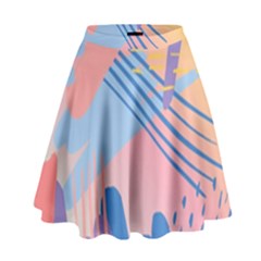 Abstract Lines Dots Pattern Purple Pink Blue High Waist Skirt