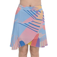 Abstract Lines Dots Pattern Purple Pink Blue Chiffon Wrap Front Skirt