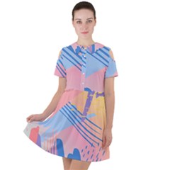 Abstract Lines Dots Pattern Purple Pink Blue Short Sleeve Shoulder Cut Out Dress  by Maspions