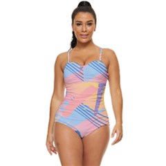 Abstract Lines Dots Pattern Purple Pink Blue Retro Full Coverage Swimsuit by Maspions