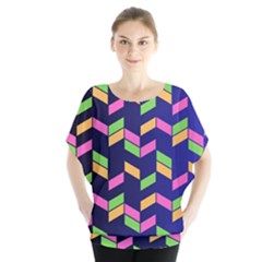 Background Pattern Geometric Pink Yellow Green Batwing Chiffon Blouse