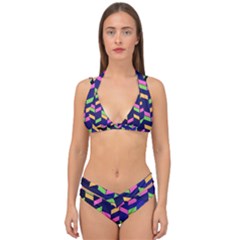 Background Pattern Geometric Pink Yellow Green Double Strap Halter Bikini Set