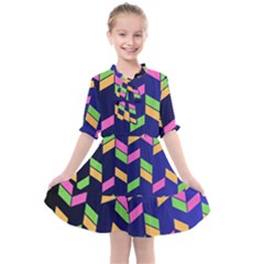 Background Pattern Geometric Pink Yellow Green Kids  All Frills Chiffon Dress by Maspions