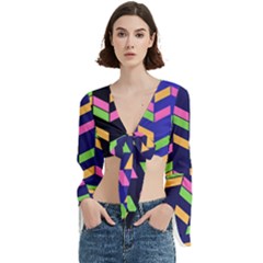 Background Pattern Geometric Pink Yellow Green Trumpet Sleeve Cropped Top