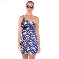 Pattern Floral Flowers Leaves Botanical One Shoulder Ring Trim Bodycon Dress