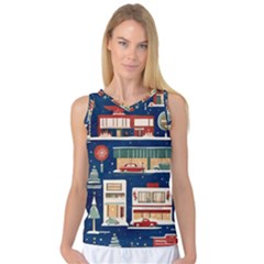Cars Snow City Landscape Vintage Old Time Retro Pattern Women s Basketball Tank Top by Maspions