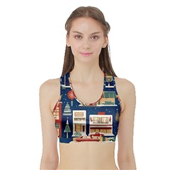 Cars Snow City Landscape Vintage Old Time Retro Pattern Sports Bra With Border by Maspions