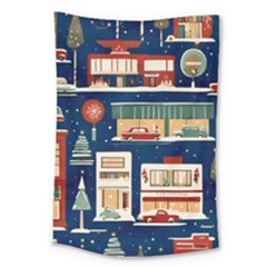 Cars Snow City Landscape Vintage Old Time Retro Pattern Large Tapestry by Maspions