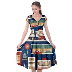 Cars Snow City Landscape Vintage Old Time Retro Pattern Cap Sleeve Wrap Front Dress