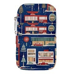 Cars Snow City Landscape Vintage Old Time Retro Pattern Waist Pouch (small)