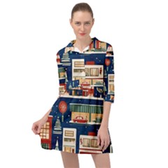 Cars Snow City Landscape Vintage Old Time Retro Pattern Mini Skater Shirt Dress