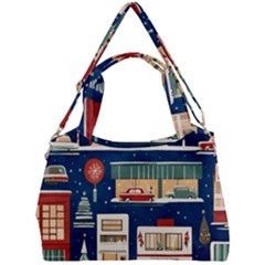 Cars Snow City Landscape Vintage Old Time Retro Pattern Double Compartment Shoulder Bag by Maspions