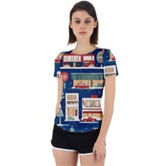 Cars Snow City Landscape Vintage Old Time Retro Pattern Back Cut Out Sport T-shirt