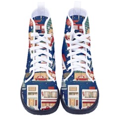 Cars Snow City Landscape Vintage Old Time Retro Pattern Men s High-top Canvas Sneakers by Maspions