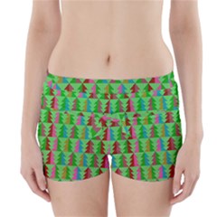 Trees Pattern Retro Pink Red Yellow Holidays Advent Christmas Boyleg Bikini Wrap Bottoms