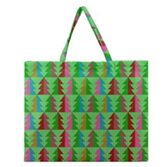 Trees Pattern Retro Pink Red Yellow Holidays Advent Christmas Zipper Large Tote Bag