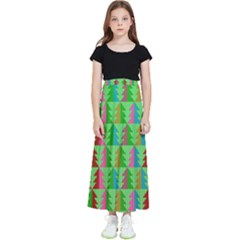 Trees Pattern Retro Pink Red Yellow Holidays Advent Christmas Kids  Flared Maxi Skirt by Maspions