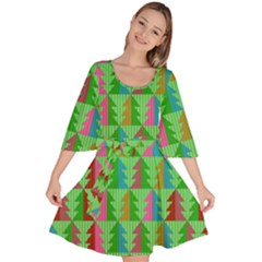 Trees Pattern Retro Pink Red Yellow Holidays Advent Christmas Velour Kimono Dress