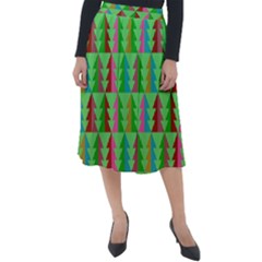 Trees Pattern Retro Pink Red Yellow Holidays Advent Christmas Classic Velour Midi Skirt  by Maspions