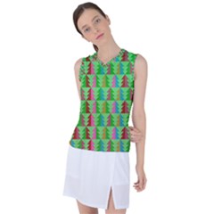 Trees Pattern Retro Pink Red Yellow Holidays Advent Christmas Women s Sleeveless Sports Top