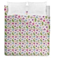 Pattern Flowers Leaves Green Purple Pink Duvet Cover Double Side (queen Size) by Maspions