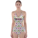 Pattern Flowers Leaves Green Purple Pink Cut-Out One Piece Swimsuit View1