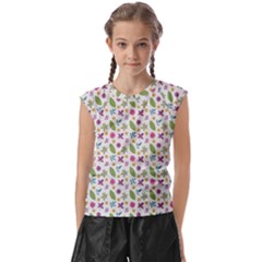 Pattern Flowers Leaves Green Purple Pink Kids  Raglan Cap Sleeve T-shirt