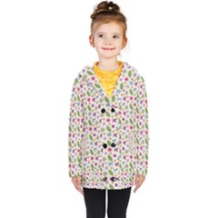 Pattern Flowers Leaves Green Purple Pink Kids  Double Breasted Button Coat