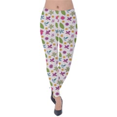 Pattern Flowers Leaves Green Purple Pink Velvet Leggings by Maspions