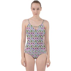 Pattern Flowers Leaves Green Purple Pink Cut Out Top Tankini Set by Maspions