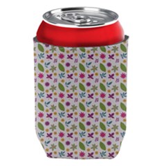 Pattern Flowers Leaves Green Purple Pink Can Holder