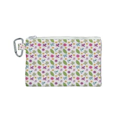 Pattern Flowers Leaves Green Purple Pink Canvas Cosmetic Bag (small)
