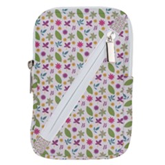 Pattern Flowers Leaves Green Purple Pink Belt Pouch Bag (large)