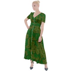 Vectors Leaves Background Plant Button Up Short Sleeve Maxi Dress by Askadina