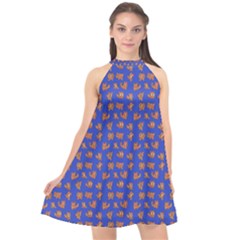 Cute Sketchy Monsters Motif Pattern Halter Neckline Chiffon Dress  by dflcprintsclothing