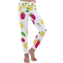 Strawberry Lemons Fruit Kids  Lightweight Velour Classic Yoga Leggings