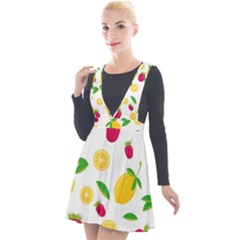 Strawberry Lemons Fruit Plunge Pinafore Velour Dress by Askadina