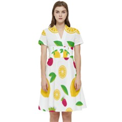Strawberry Lemons Fruit Short Sleeve Waist Detail Dress by Askadina