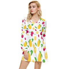 Strawberry Lemons Fruit Tiered Long Sleeve Mini Dress