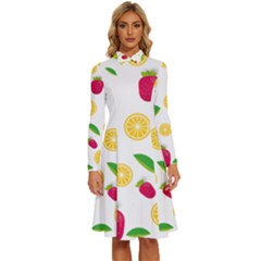 Strawberry Lemons Fruit Long Sleeve Shirt Collar A-line Dress by Askadina