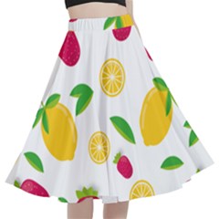 Strawberry Lemons Fruit A-line Full Circle Midi Skirt With Pocket by Askadina