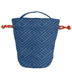 Plaid Background Blue Drawstring Bucket Bag by Askadina