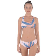 Summer Pattern Tropical Design Nature Green Plant Criss Cross Bikini Set