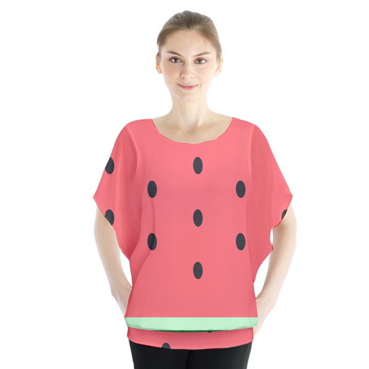 Watermelon Melon Fruit Healthy Food Meal Breakfast Lunch Juice Lemonade Summer Batwing Chiffon Blouse