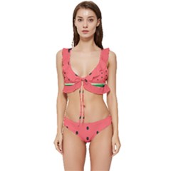 Watermelon Melon Fruit Healthy Food Meal Breakfast Lunch Juice Lemonade Summer Low Cut Ruffle Edge Bikini Set by Maspions