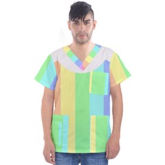 Rainbow Cloud Background Pastel Template Multi Coloured Abstract Men s V-neck Scrub Top