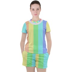 Rainbow Cloud Background Pastel Template Multi Coloured Abstract Women s T-shirt And Shorts Set