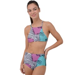 Lines Line Art Pastel Abstract Multicoloured Surfaces Art Halter Tankini Set