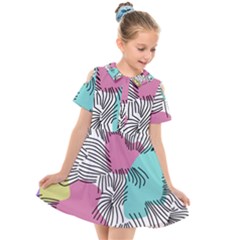 Lines Line Art Pastel Abstract Multicoloured Surfaces Art Kids  Short Sleeve Shirt Dress by Maspions